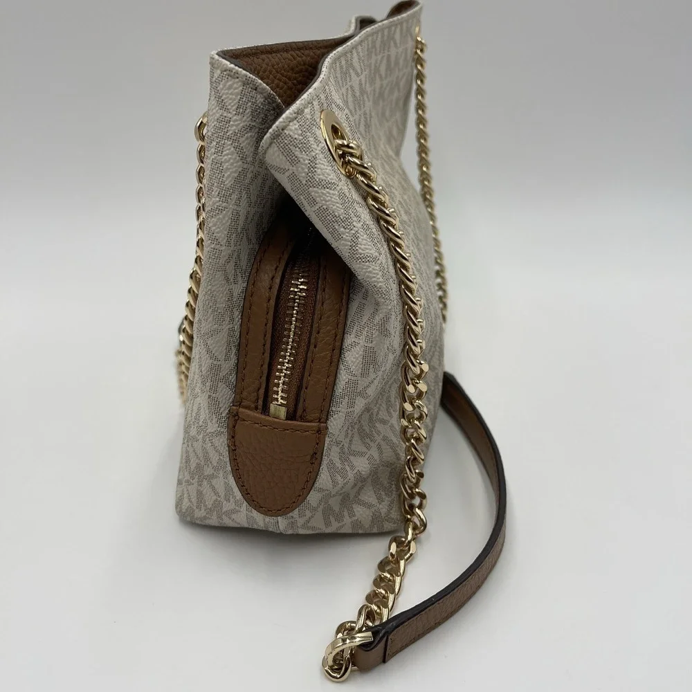 Michael Kors Jet Set Travel Beige Signature MK Logo Chain Shoulder‎ Tote Bag - Picture 7 of 16